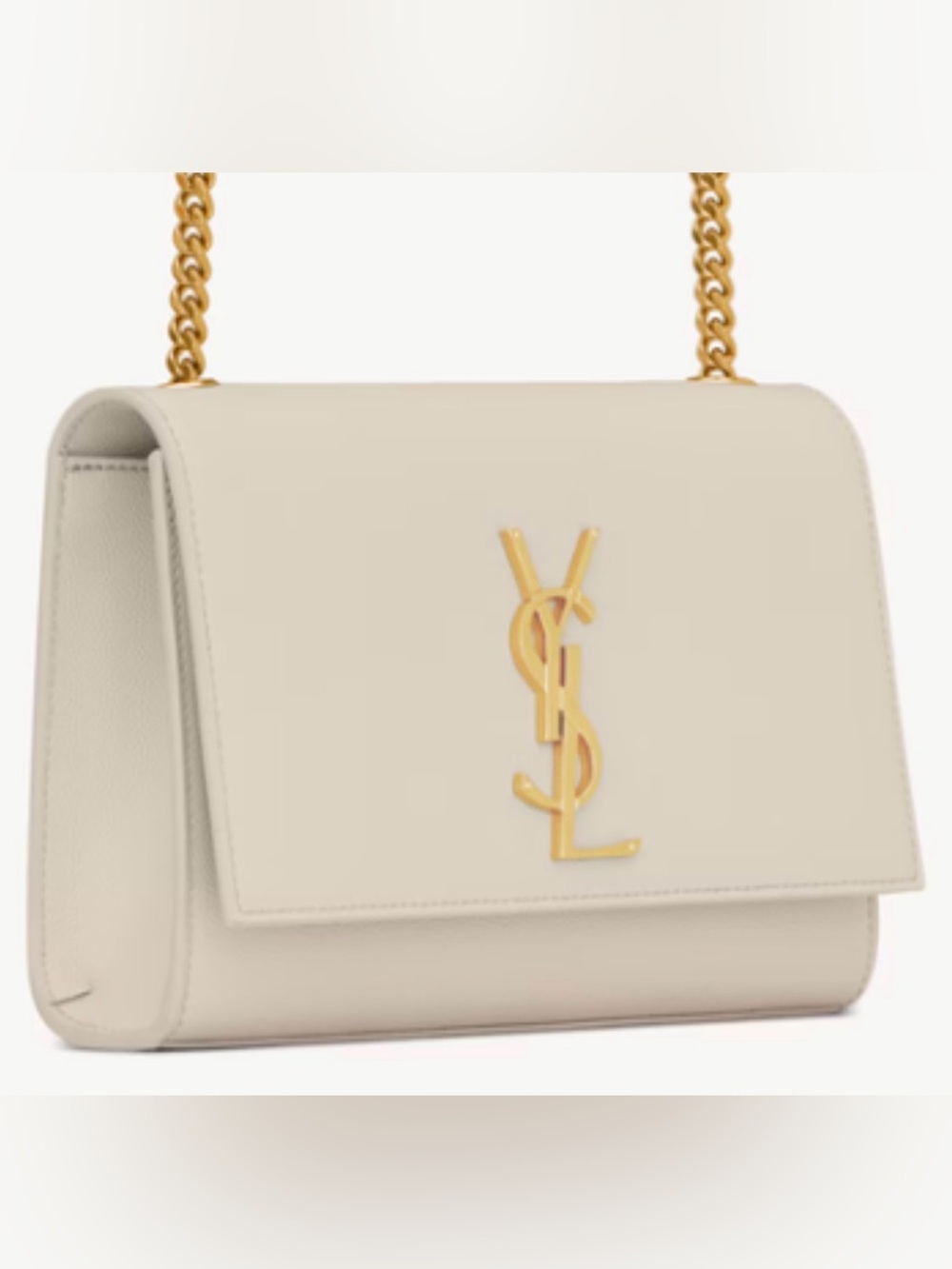 Saint Laurent Cream Leather Chain Crossbody with Gold YSL Hardware